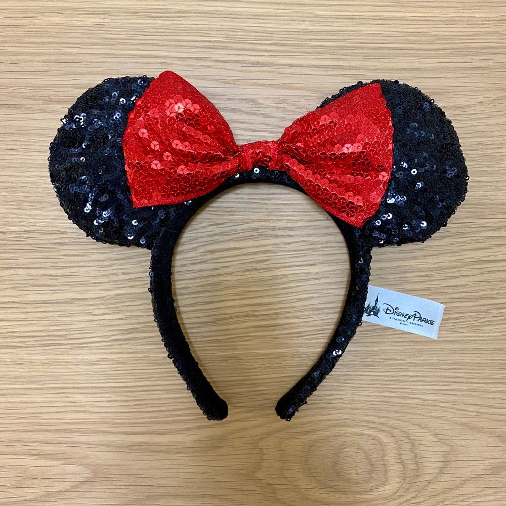 Minnie Mouse Sequin Ear Headband for Adults – Red Bow